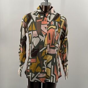 Big Dart Shirt Womens L 38 Multicolor Abstract Long Sleeve Button Up Colorful
